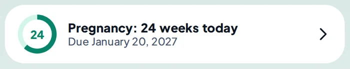 A pregnancy card on a patient's chart: 24 weeks today, due January 20, 2027.